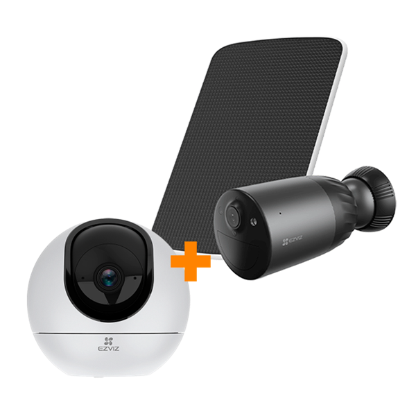 Imagen de Kit Seguridad WiFi EZVIZ: Interior 360° + Exterior (c/ panel solar) WEB